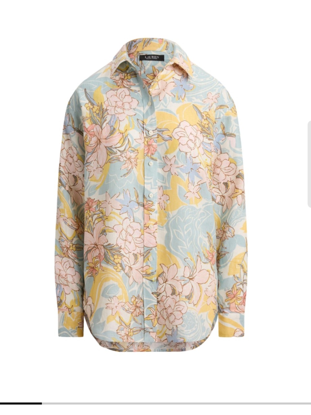 NEW 100% Linen Ralph  Lauren Pastel Floral Cropped Button-Back shirt - Picture 5 of 6